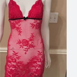 Victoria's Secret Scarlet Lace Chemise with Ebony Trim